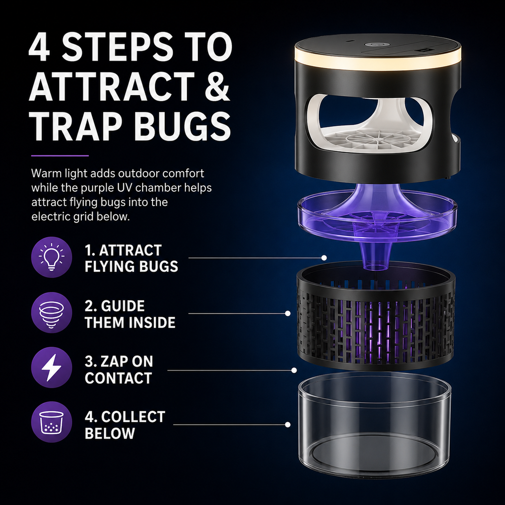 2-in-1 Outdoor Bug Zapper Mosquito Lantern For Patio, Camping & Backyard Nights